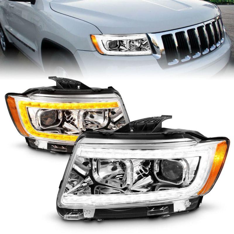 ANZO 11-13 Jeep Grand Cherokee (Factory Halogen Only) Projector Headlights w/Light Bar Swchbk Chrome - Jerry's Rodz