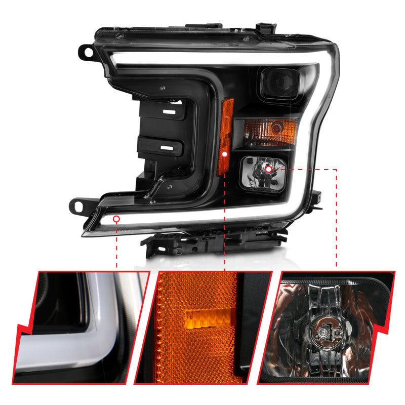 ANZO 2018-2019 Ford F-150 Projector Plank Style H.L. Black Amber (Without Switchback) - Jerry's Rodz