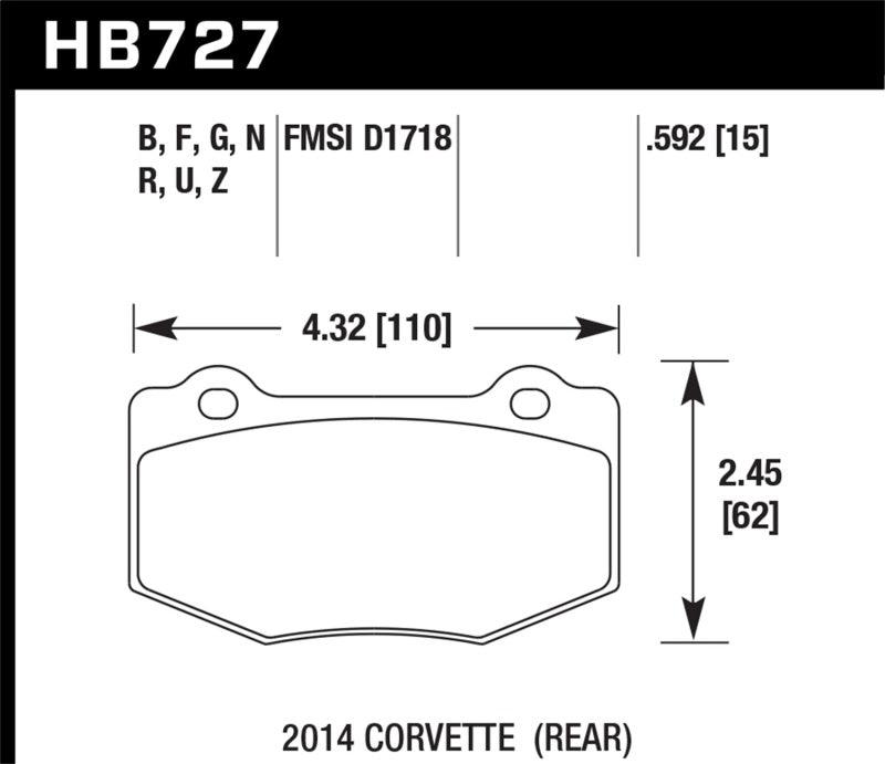 Hawk 14-15 Chevrolet Corvette Stingray Z51 (w/ J55 Brake Package) HP+ Street Rear Brake Pads - Jerry's Rodz