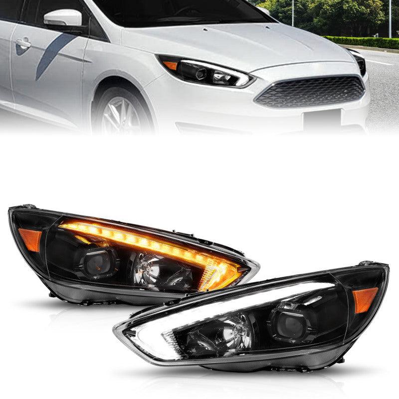 ANZO 15-18 Ford Focus Projector Headlights - w/ Light Bar Switchback Black Housing - Jerry's Rodz