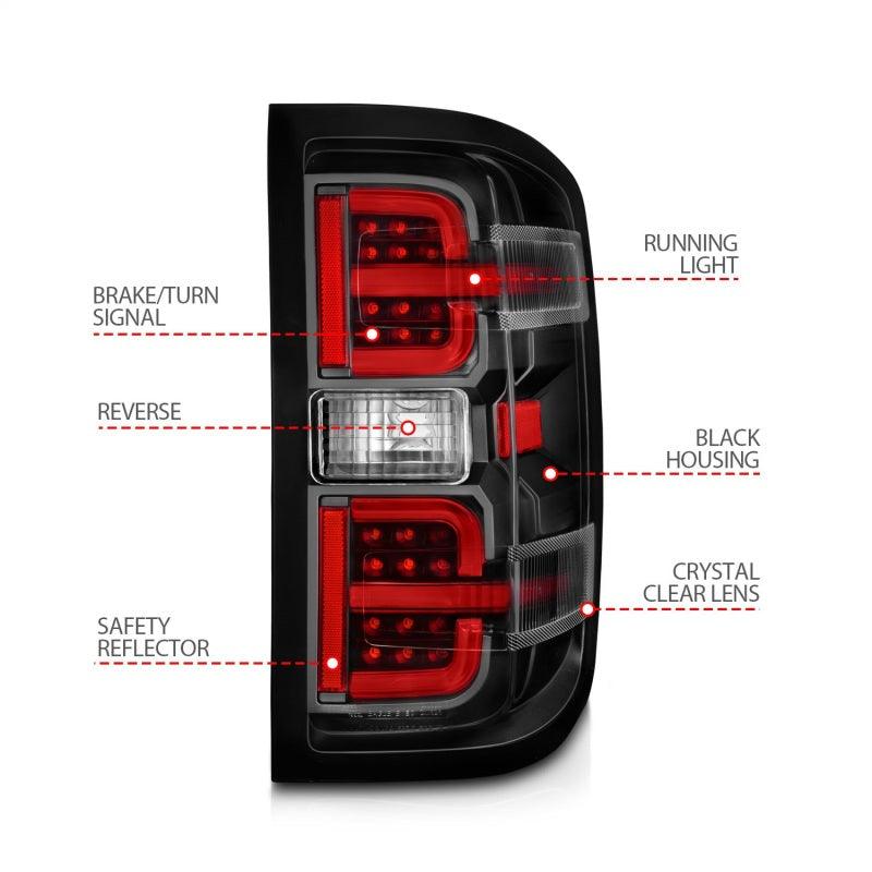 ANZO 15-19 Chevy Silverado 2500HD/3500HD (Halgn Only) LED Tail Lights w/Black Light Bar & Clear Lens - Jerry's Rodz