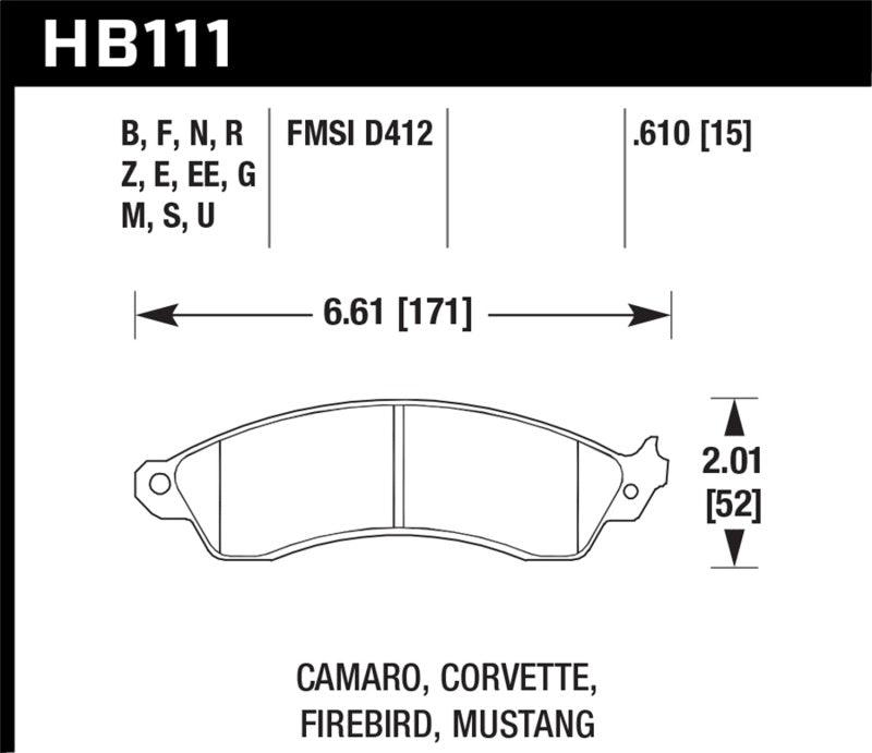 Hawk 1990-1990 Chevy Camaro Iroc-Z (w/Heavy Duty Brakes) High Perf. Street 5.0 Front Brake Pads - Jerry's Rodz