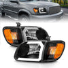 ANZO 00-04 Toyota Tundra (Fits Reg/Acc Cab Only) Crystal Headlights w/Light Bar Black w/Corner Light - Jerry's Rodz