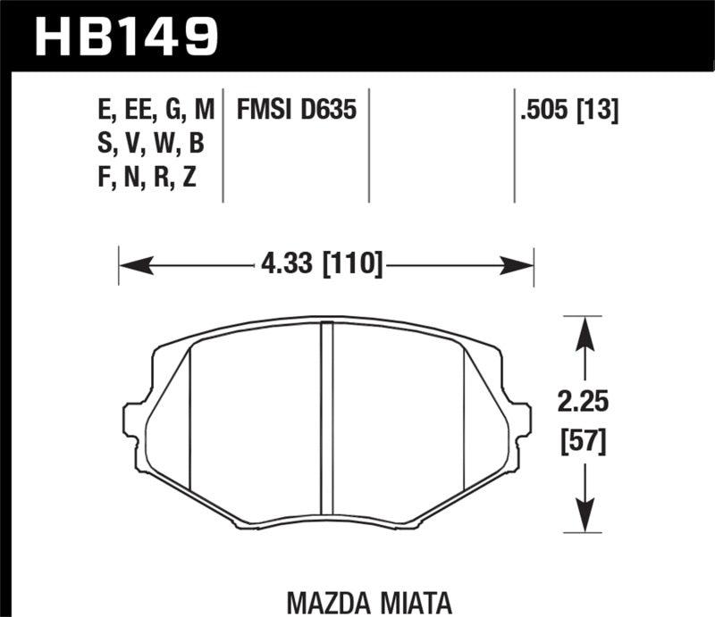 Hawk 94-05 Miata / 01-05 Normal Suspension HP+ Street Front Brake Pads (D635) - Jerry's Rodz