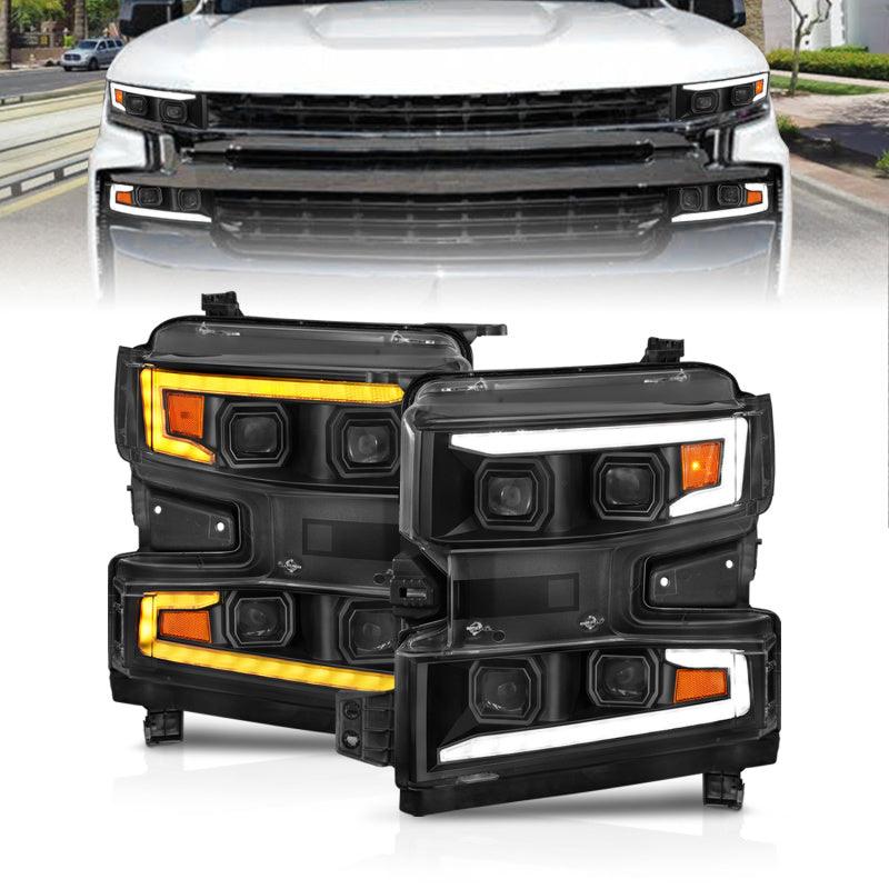 ANZO 19-22 Chevrolet Silverado 1500 LED Proj HL w/Lgt Bar SwBk Seq. Blk w/In. Light - Driver Side ON - Jerry's Rodz