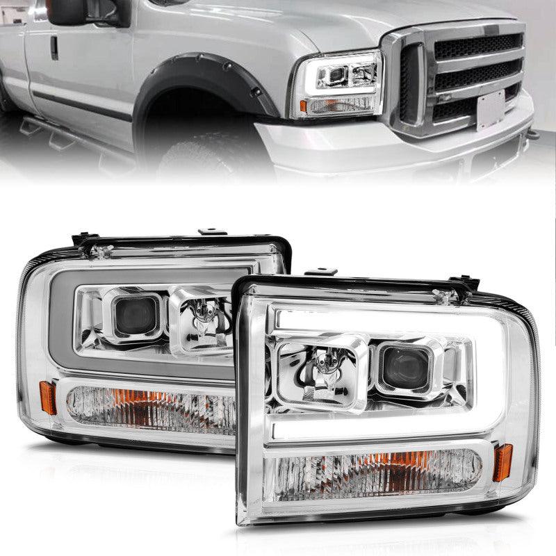 ANZO 99-04 Ford F250/F350/F450/Excursion (excl 99) Projector Headlights - w/Light Bar Chrome Housing - Jerry's Rodz