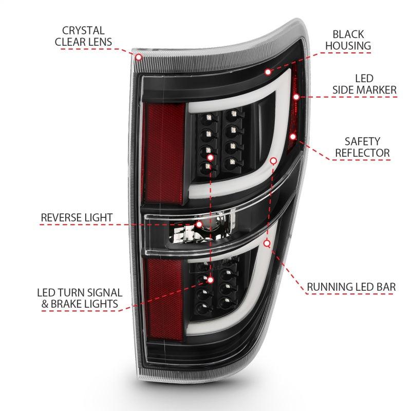 ANZO 2009-2013 Ford F-150 LED Taillights Black - Jerry's Rodz