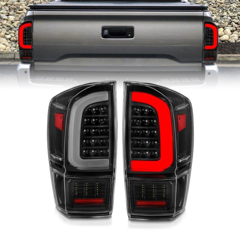 ANZO 16-21 Toyota Tacoma LED Tail Lights - w/ Light Bar Sequential Black Housing & Clear Lens - Jerry's Rodz