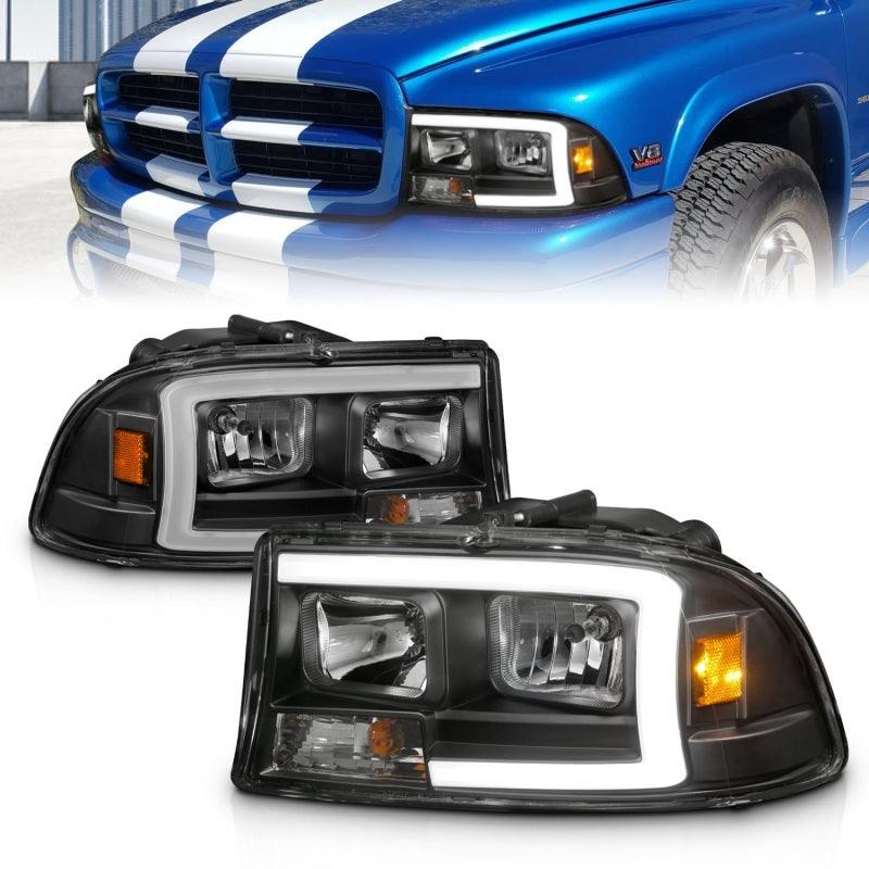 ANZO 97-04 Dodge Dakota/Durango Crystal headlight Set w/ Light Bar Black Housing - Jerry's Rodz