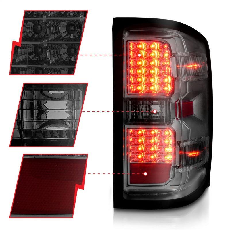 ANZO 15-19 Chevy Silverado 2500HD/3500HD (Factory Halogen Only) LED Tail Lights Smoke w/Clear Lens - Jerry's Rodz