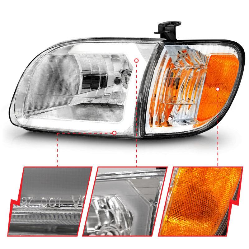 ANZO 00-04 Toyota Tundra (Reg/Acc Cab Only) Crystal Headlights w/Lgt Bar Chrome w/Corner Lights 2pc - Jerry's Rodz