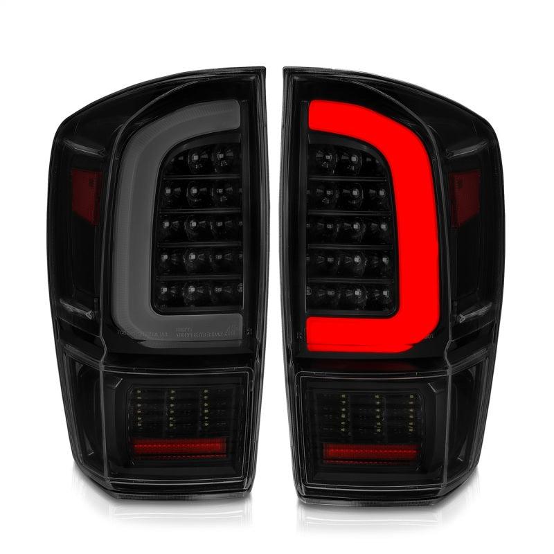 ANZO 16-21 Toyota Tacoma LED Tail Lights - w/ Light Bar Sequential Black Housing & Smoke Lens - Jerry's Rodz