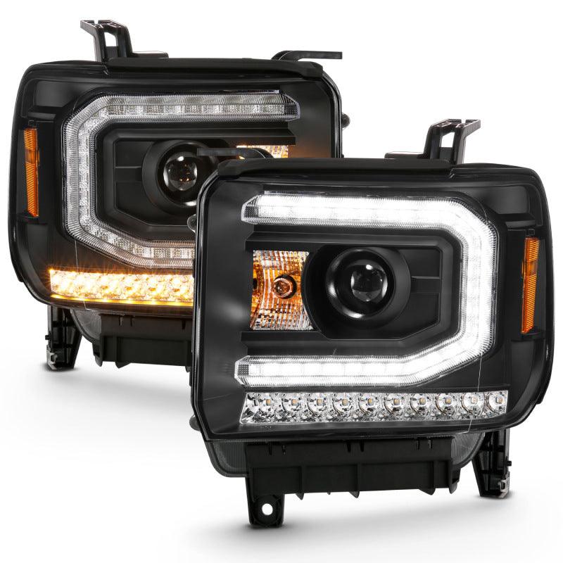 ANZO 2016-2019 Gmc Sierra 1500 Projector Headlight Plank Style Black w/ Sequential Amber Signal - Jerry's Rodz