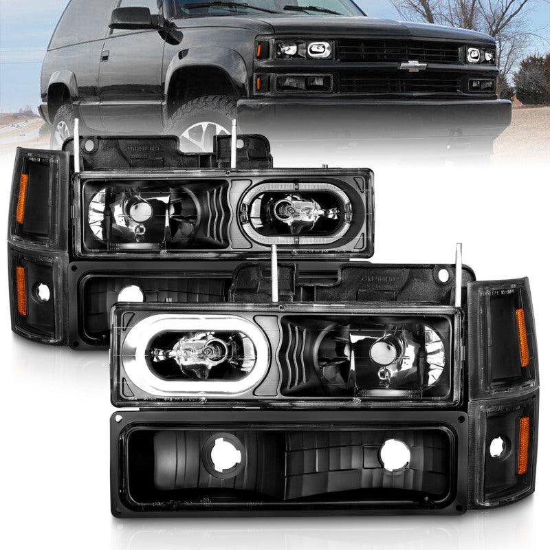 ANZO 88-98 Chevrolet C1500 Crystal Headlights Black Housing w/ Signal and Side Marker Lights - Jerry's Rodz
