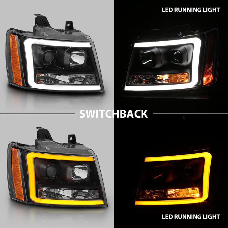 ANZO 07-14 Chevy Tahoe Projector Headlights w/ Plank Style Design Black w/ Amber - Jerry's Rodz
