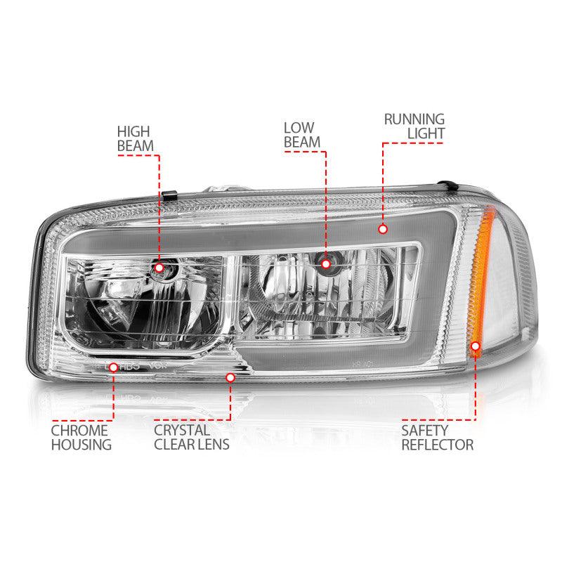Anzo 99-17 GMC Sierra/Denali Headlights Chrome Amber (w/C Light Bars) - Jerry's Rodz