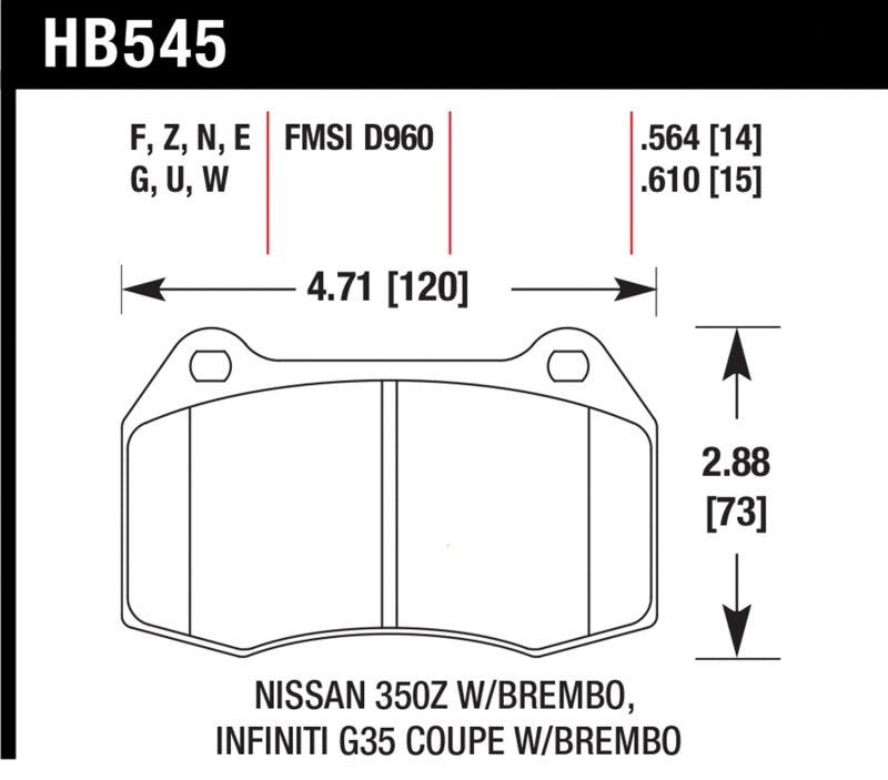 Hawk 03-04 Infinit G35 / 04-09 Nissan 350z w/ Brembo DTC-60 Race Front Brake Pads - Jerry's Rodz