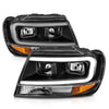 ANZO 99-04 Jeep Grand Cherokee Crystal Headlights - w/ Light Bar Black Housing - Jerry's Rodz