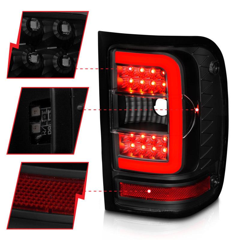 ANZO 01-11 Ford Ranger LED Taillights - Black Housing w/ Smoke Lens & Light Bar - Jerry's Rodz