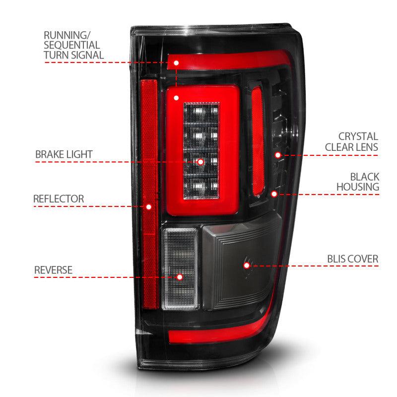 ANZO 21-23 Ford F-150 LED Taillights Seq. Signal w/BLIS Cover - Black (For Factory Halogen ONLY) - Jerry's Rodz
