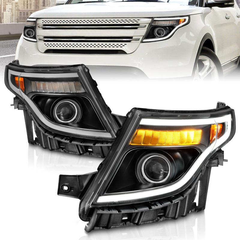 ANZO 11-15 Ford Explorer (w/Factory Halogen HL Only) Projector Headlights w/Light Bar Black Housing - Jerry's Rodz