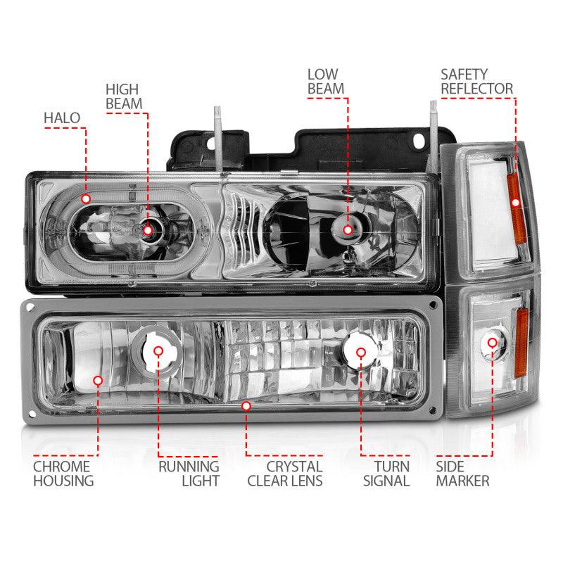 ANZO 88-98 Chevrolet C1500 Crystal Headlights Chrome Housing w/ Signal and Side Marker Lights - Jerry's Rodz