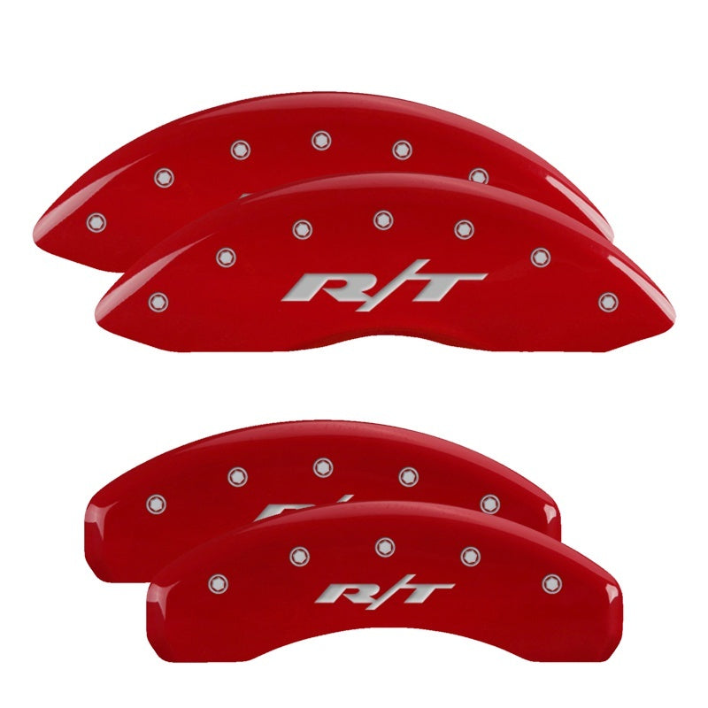 MGP 4 Caliper Covers Engraved Front & Rear 11-18 Dodge Durango Red Finish Silver RT1-Truck Logo