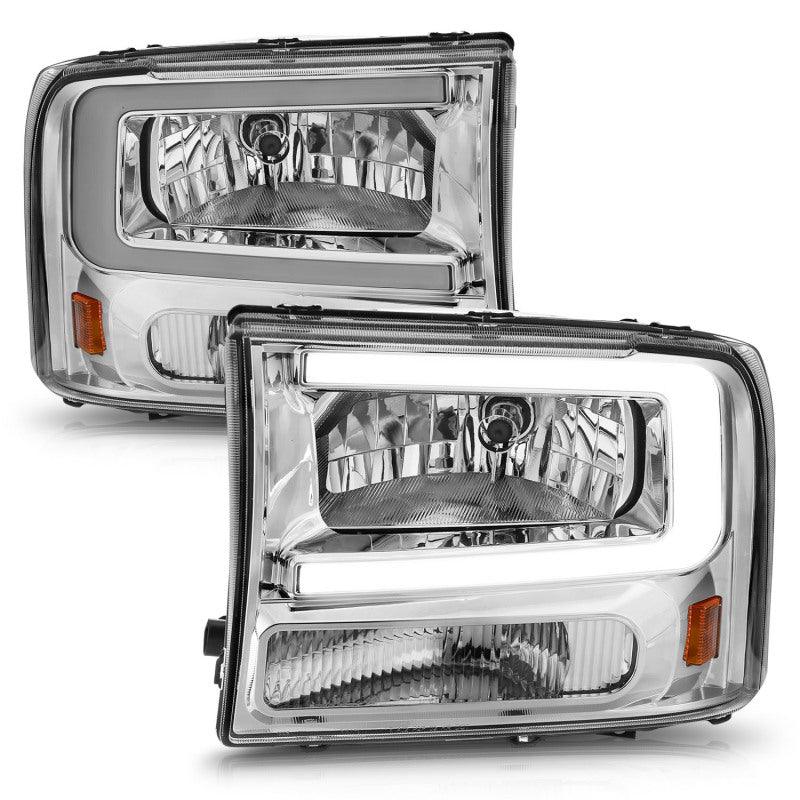 ANZO 99-04 Ford F250/F350/F450/Excursion (excl. 99) Crystal Headlights - w/ Light Bar Chrome Housing - Jerry's Rodz