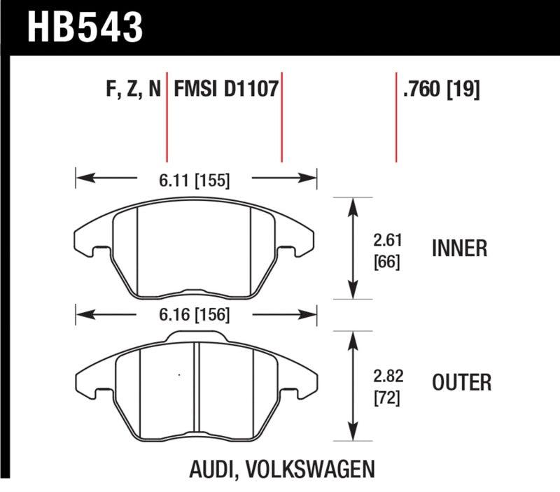 Hawk Audi A3/TT / VW EOS / Golf / Jetta / Passat / Rabbit DTC-60 Front Race Brake Pads - Jerry's Rodz