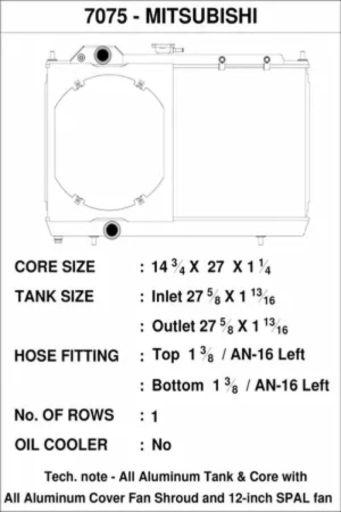 CSF 96-07 Mitsubishi Evo 4/5/6/7/8/9 Full-Slim Radiator w/12in Fan & Shroud/-16AN & Slip On Fitting - Jerry's Rodz