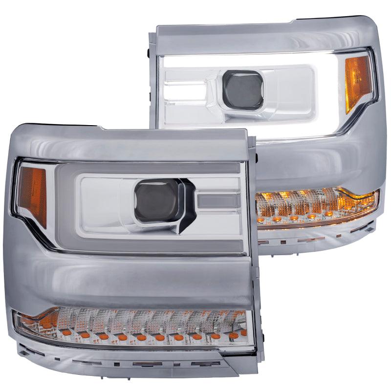 ANZO 16-17 Chevy Silverado 1500 Projector Headlights Plank Style Design Chrome w/ Amber - Jerry's Rodz