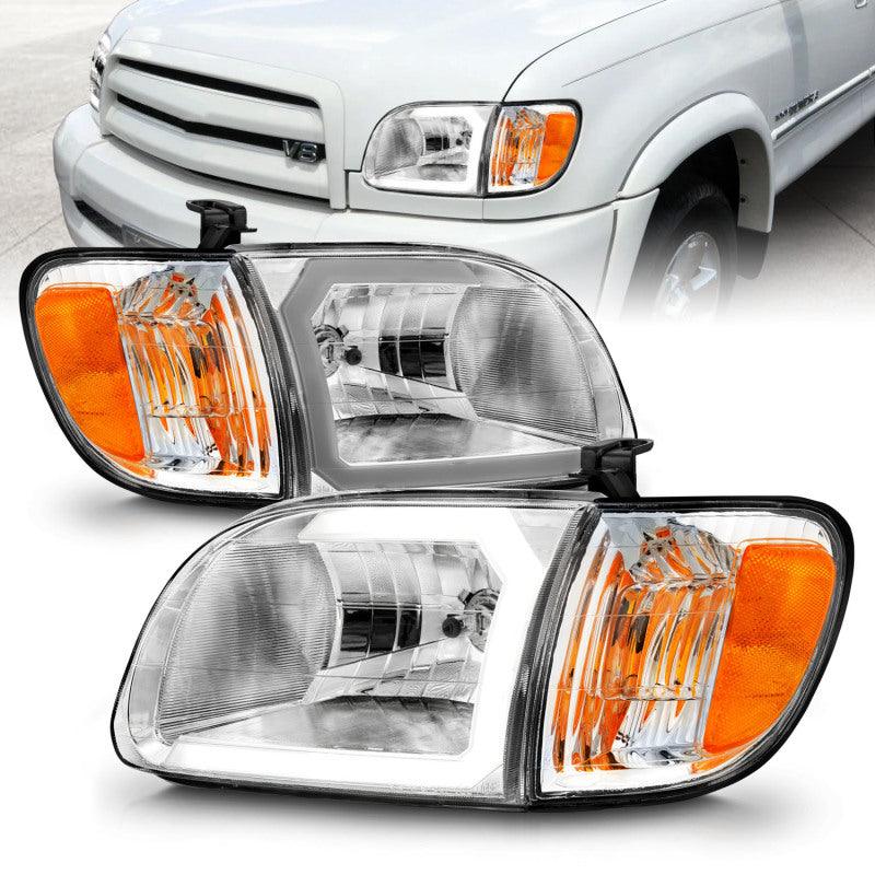 ANZO 00-04 Toyota Tundra (Reg/Acc Cab Only) Crystal Headlights w/Lgt Bar Chrome w/Corner Lights 2pc - Jerry's Rodz