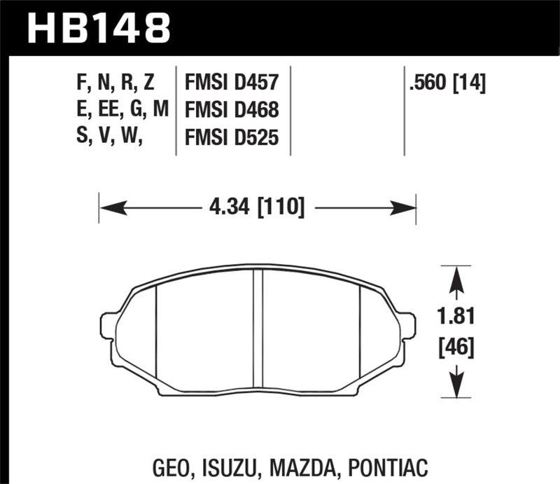 Hawk 90-93 Geo Storm / 90-92 Isuzu Impulse / 90-93 Mazda Miata DTC-30 Front Race Pads - Jerry's Rodz