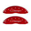 MGP 4 Caliper Covers Engraved Front & Rear Cursive/Charger Red finish silver ch - Jerry's Rodz