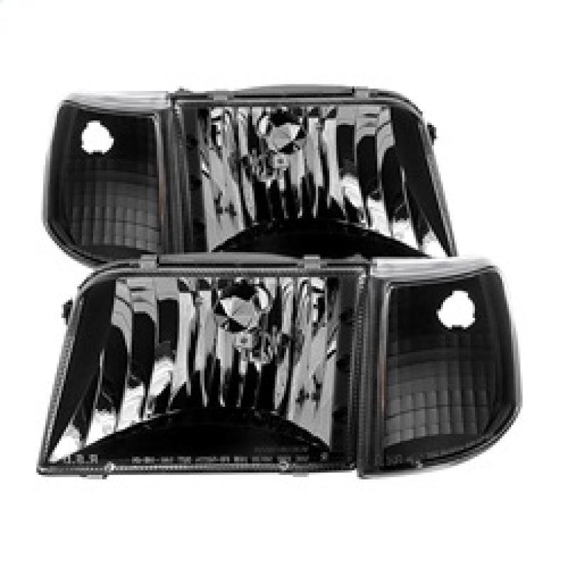 Xtune Ford Ranger 93-97 Crystal Headlights w/ Corner Lights 4pcs Sets Black HD-JH-FR93-SET-BK - Jerry's Rodz